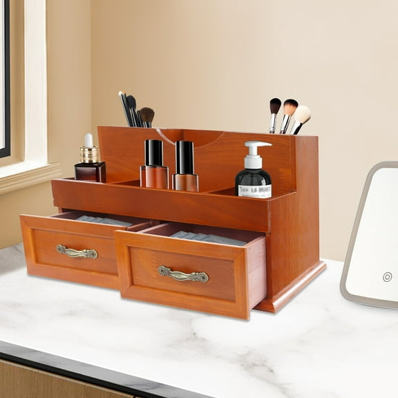 2 Drawers Desktop Storage Organizer Cabinet Retro Wooden Chest of Drawers 12Grid