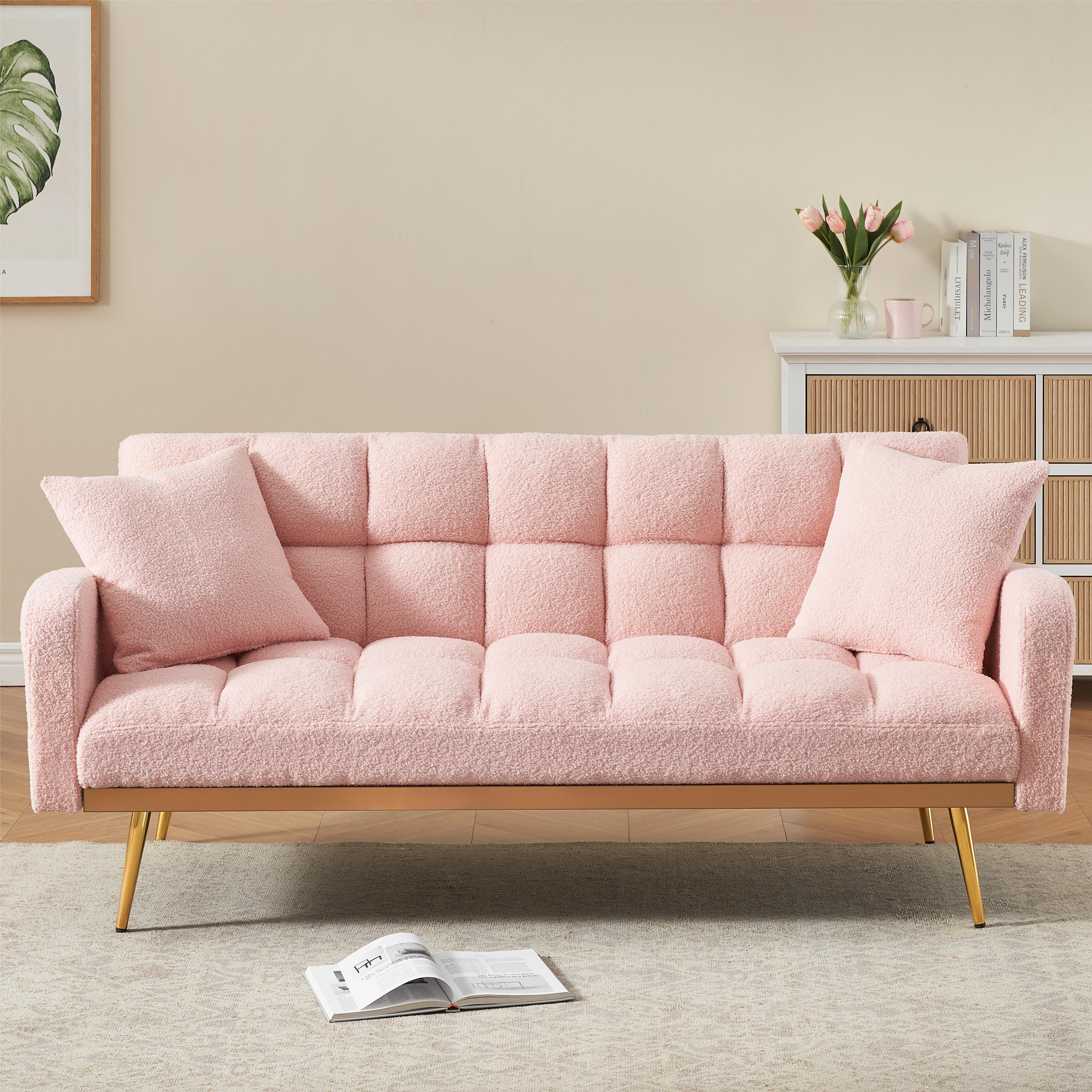 Bianlte Sponge Convertible Sofa Couch Futon Frame, Pink