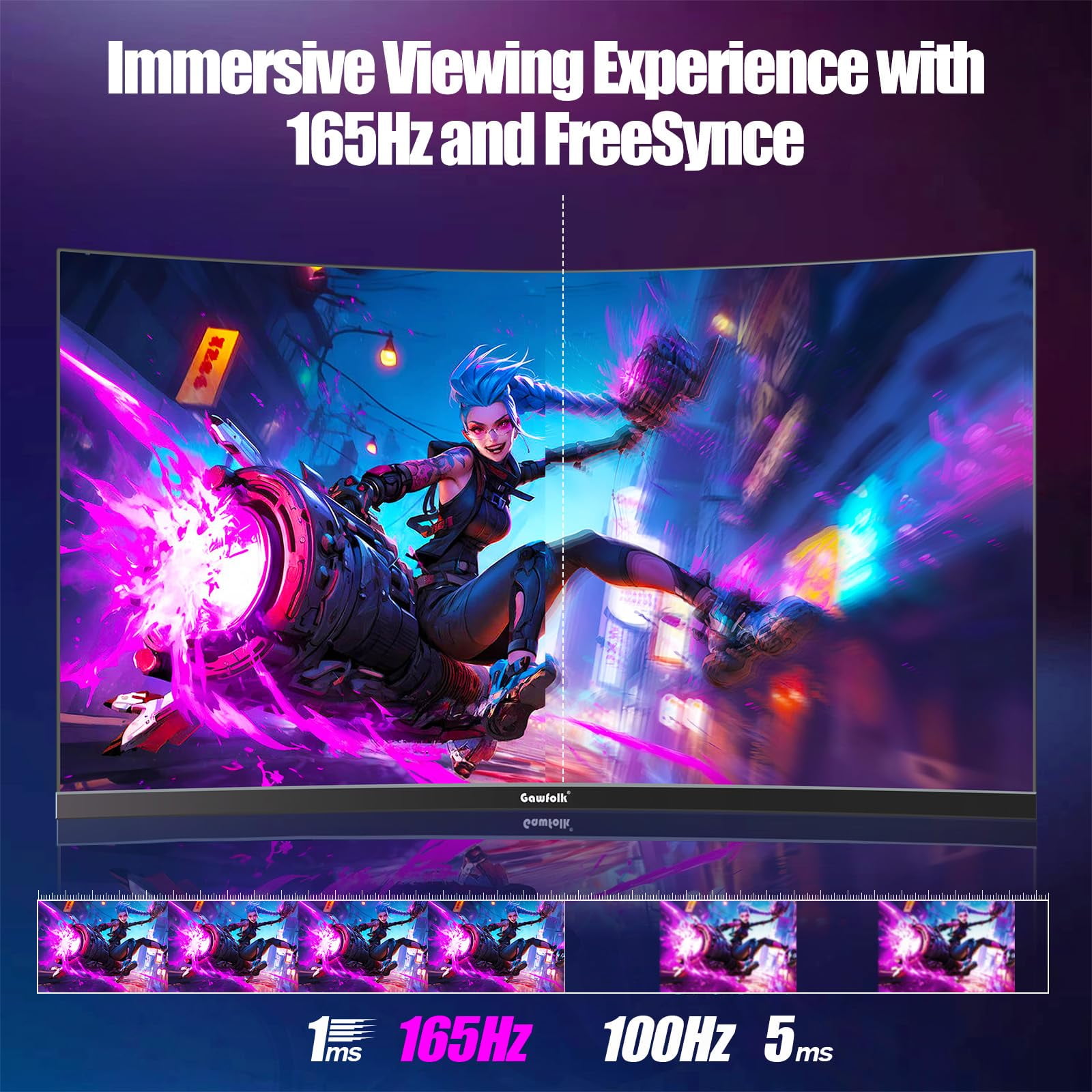 REHISK 27 Inch 2K 165Hz Gaming Monitor IPS HDR10 FreeSync Premium, 99% sRGB, 2560 x 1440 Low Blue Light Desktop Gaming Computer Monitor