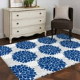 thumbnail image 3 of Dahlia Flower Area Rug 4x6 FT, Non Slip Kids Room Carpet, Farmhouse Botanical Blue Grey Floral Washable Soft Floor Carpet Non-Shedding Throw Rug for Dorm Kitchen Study Room Home Office Bedside, 3 of 9