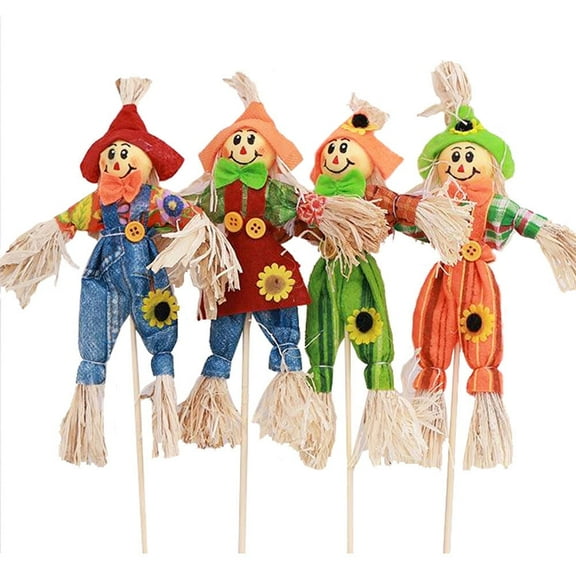 THOPBPRK 6PCS Harvest 13.8" Scarecrow – Outdoor Fall Thanksgiving & Halloween Décor for Porch, Yard, Indoor