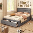 thumbnail image 4 of Gymax Full Size Bed Frame w/Storage Drawers Headboard Wooden Slat Support Gray, 4 of 10
