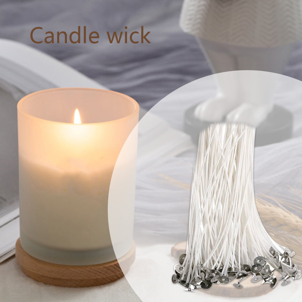 Cotton 15 cm Natural Long Waxed Wicks Low Smoke Candle Wick Butter Wick for DIY Candles Making 100 Pcs Pre Waxed Candle Wick with Sustainer Tabs Candle Wicks 