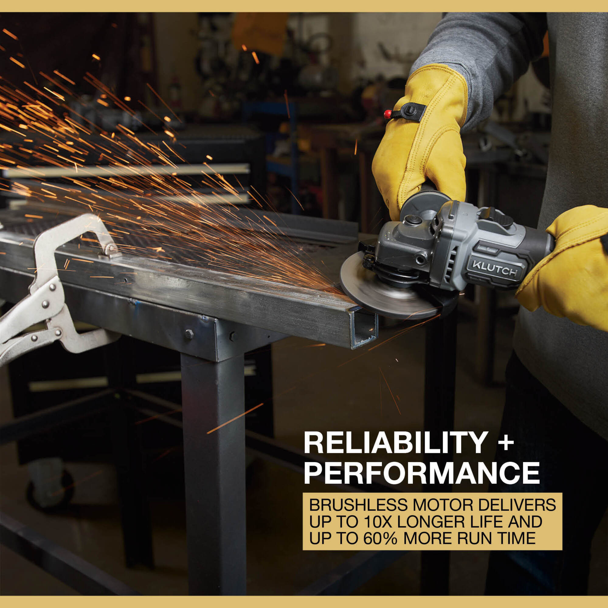 Klutch 4-1/2in. Metal Angle Grinder, KLiQ 20V, 8500 RPM, Brushless, Cordless, Bare Tool