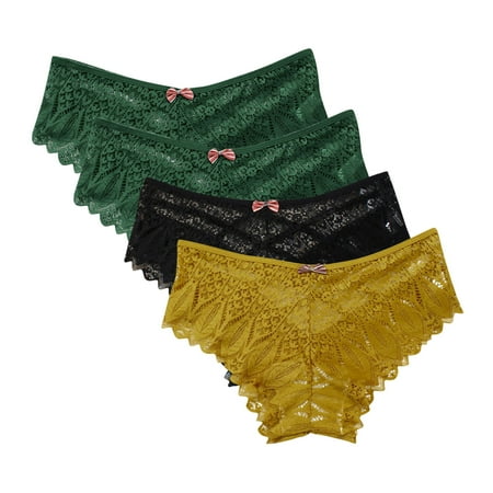 Womens Lace Briefs 4 Pack Lace Underwear for Women Thongs Panties Ladies Lace Bikini Lightweight Breathable Lace Thong Panties Underwear for Women Panties Yellow L