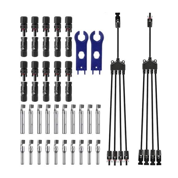 Mistaha 10 Pairs Male/Female Solar Panel Cable Connectors with 1 to 4 Branch Y Type Branch Connector Spanner Assembly Tool for PV System IP67 Waterproof DIY Cable Accessories Tool