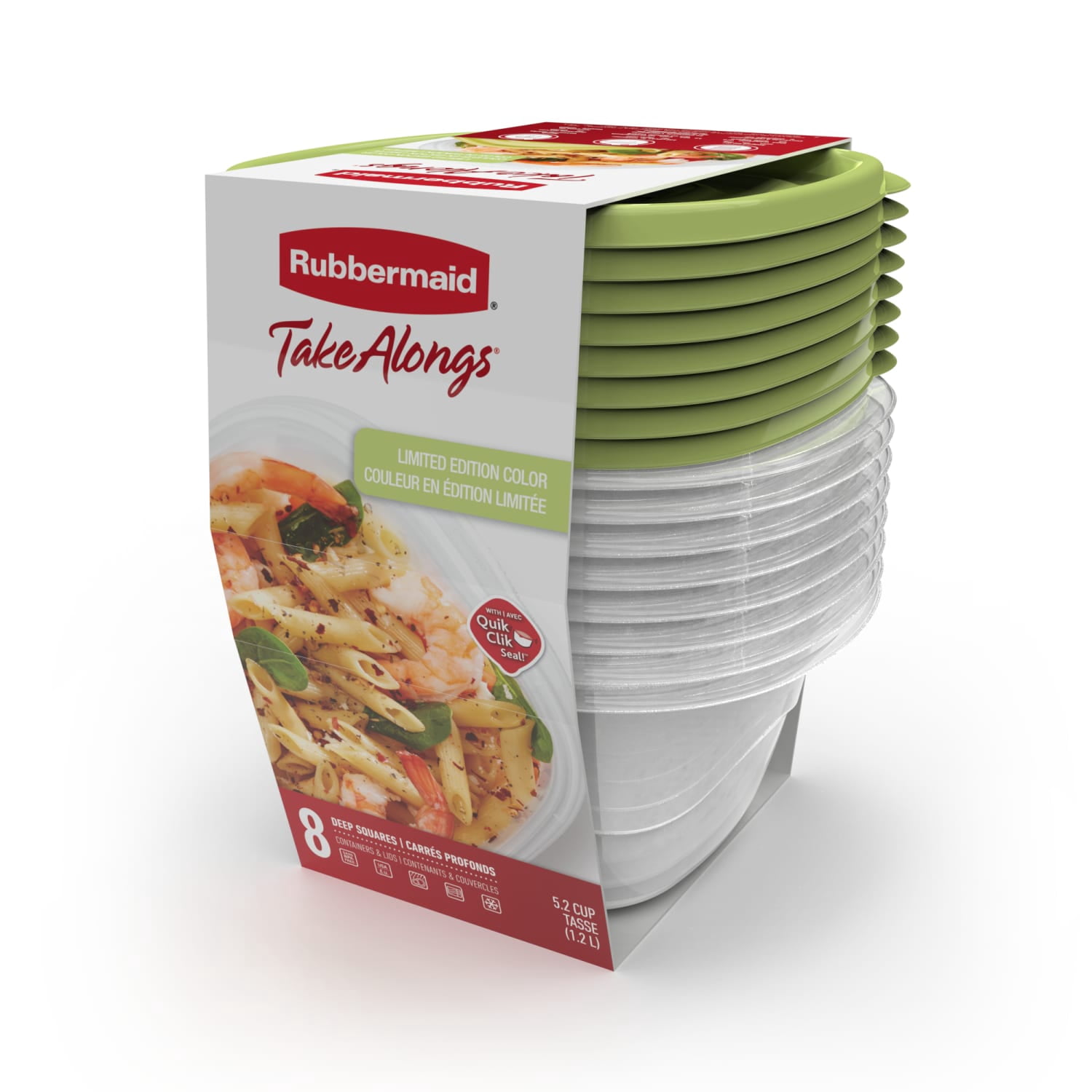 Rubbermaid TakeAlongs 5.2-Cup Square Food Storage Containers, Special-Edition Sharp Lime Green, 8-Pack