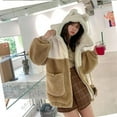 thumbnail image 6 of YESTUNE Women Cute Bear Ears Hoodies Jacket Winter Warm Faux Fleece Long Sleeve Sweatshirt Colorblock Zip Up Oversized Coat, 6 of 18