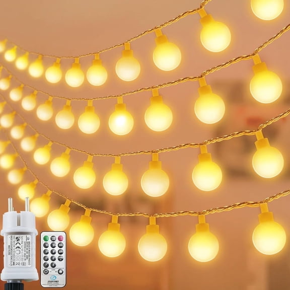 Qillnyy 120 LED Fairy String Lights, 49 ft Plug-In Indoor Outdoor Lights, 8 Modes Remote, Warm White