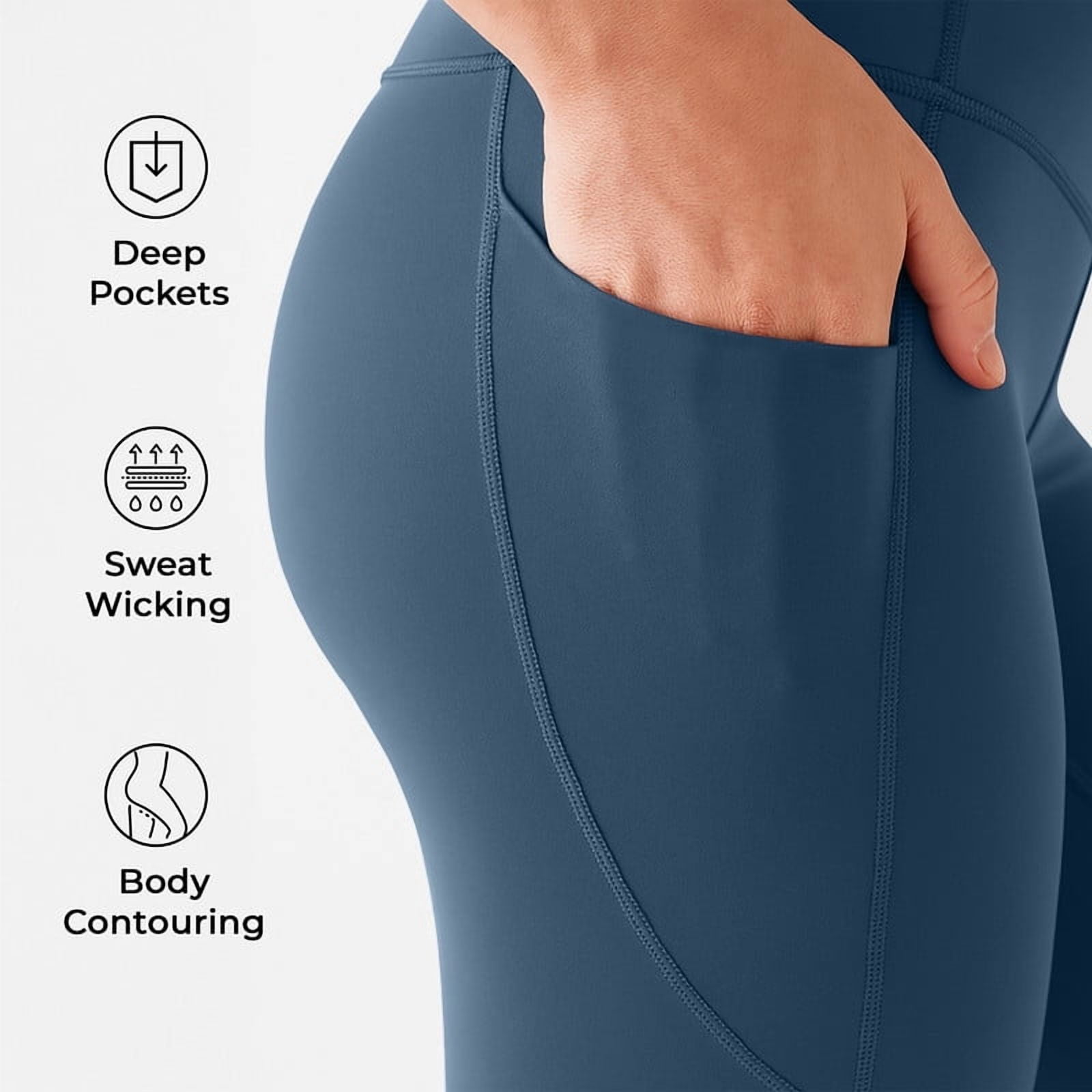 Leggings for Women with Pockets - Buttery Soft, High Waisted Tummy Control Yoga Pants for Workout Gym Running - Size XXL (US) - Navy Blue Stretch Leggings