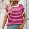 thumbnail image 2 of Horkkom Short Sleeve Sweater for Women Crew Neck Pullover Sweaters Summer Loose Casual Striped Shirt M, 2 of 9