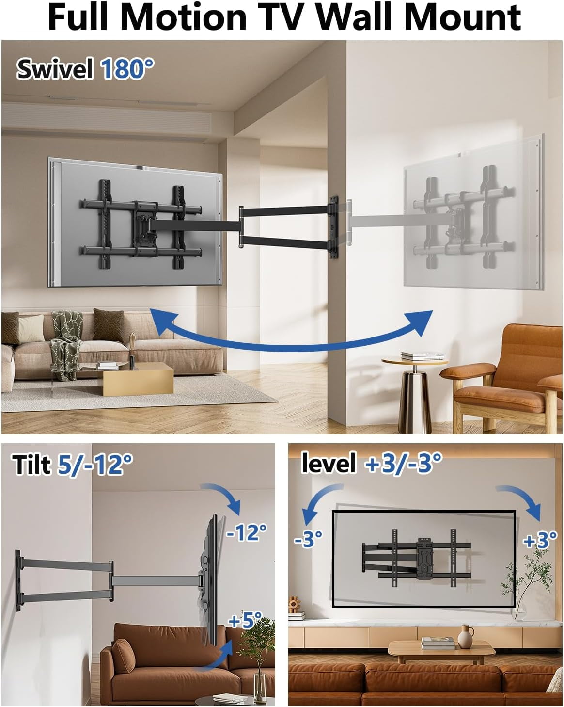 FORGING MOUNT Full Motion Swivel Tilt TV Wall Mount for 32-75 inch TVs, 33 inch Extension, Holds 99lbs, Max 600X400mm
