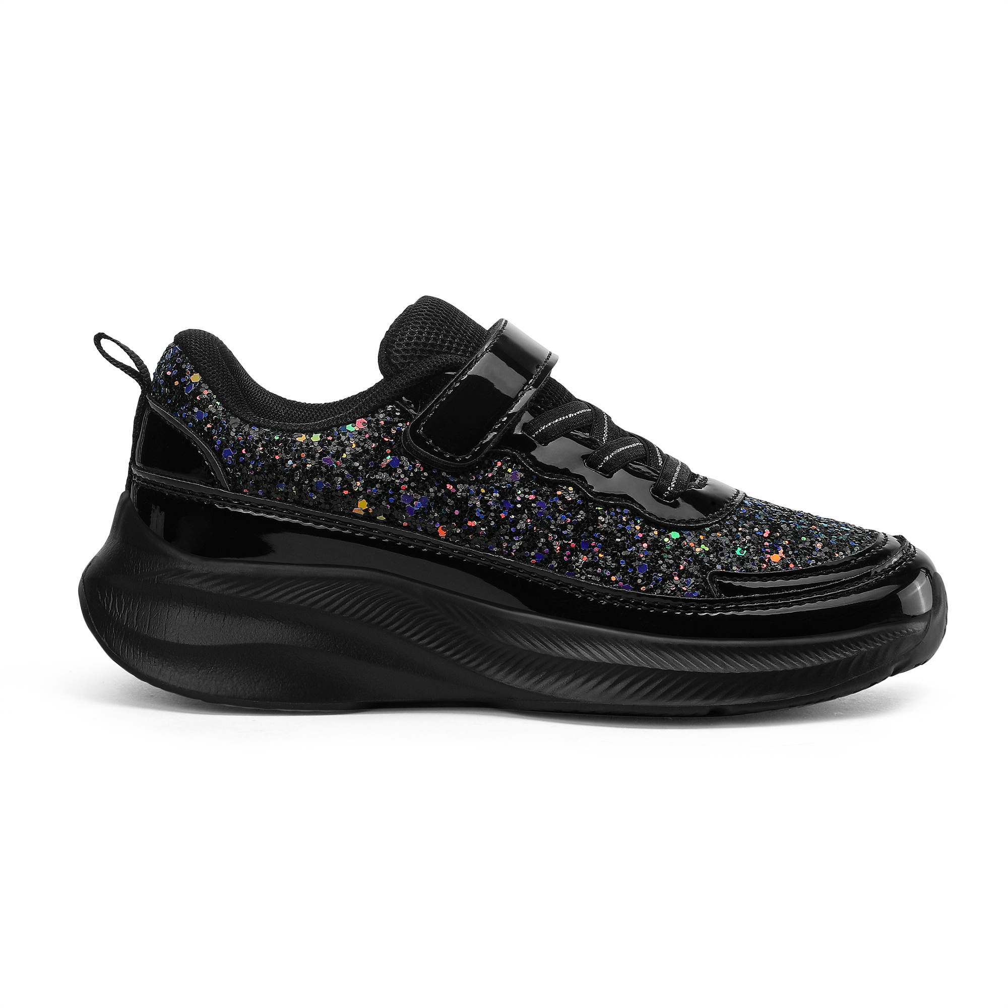 Kushyshoo Girls Black Glitter Lightweight Sneaker photo 2