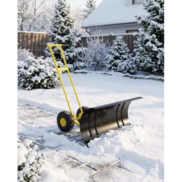Yeshouse Pala quitanieves resistente con ruedas, cuchilla de acero ajustable, empujador manual ideal para limpiar nieve en entradas de vehículos y aceras sin dañar la espalda