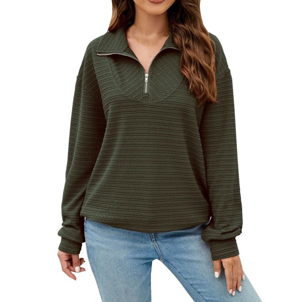 Gibobby Suéter de Punto Sudaderas con media cremallera para mujer, con cremallera de un , sudaderas con capucha de tamaño, suéteres, trajes de otoño, ropa de invierno (Verdinegro, S)