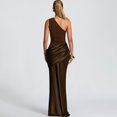 thumbnail image 3 of Aellinatey Women's One Shoulder Bodycon Maxi Dress Satins Ruched Formal Gown for Cocktail, 3 of 18