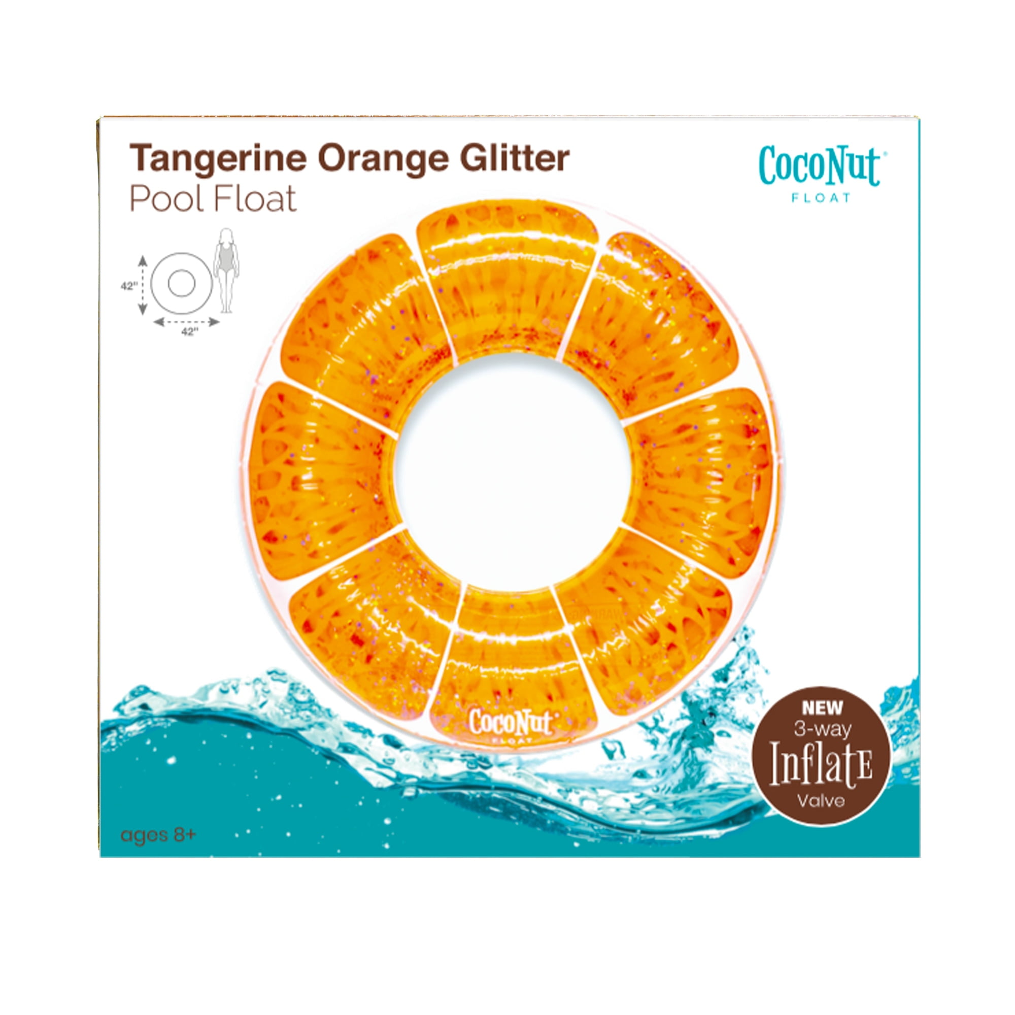 CocoNut Outdoor Tangerine Orange Glitter - 42" x 42" Pool Float – Inflatable Pool Ring – Durable Long Lasting Lounge Tube and Water Toy – Fun Decoration for Parties, Events. Ages 8+