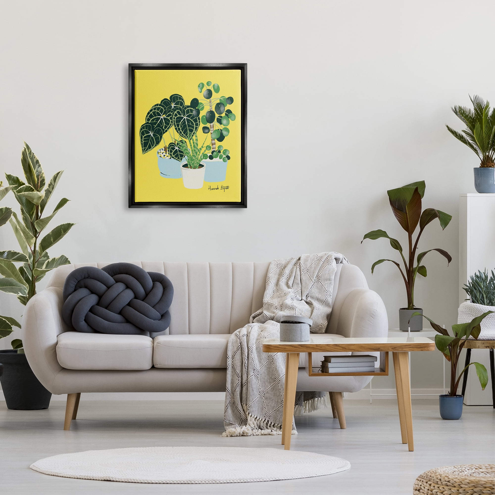 Stupell Industries House Plants on Yellow Botanical & Floral Painting Black Floater Framed Art Print Wall Art, 25 x 31