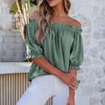 thumbnail image 5 of Womens Tops Short Sleeve Shirts Off the Shoulder Tops for Women Crewneck Dressy Casual Blouses Light Green S, 5 of 5