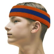 COUVER Unisex Sports Headband Sweatbands Cotton Terry Cloth with 2 Color Stripes, 1 Piece (Blue/Dark Orange)