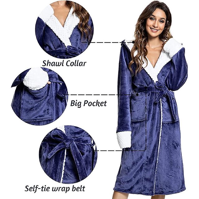 Bata Unisex Adultos Bata Esponjosa Súper Suave Albornoz Con Capucha Para Hombres Mujeres Felpa Polar Perfect Loungewear Bata Larga LingWen 8390612178443