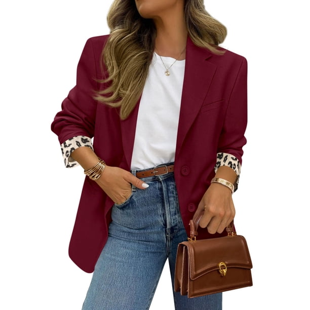 Blazer PRETTYGARDEN para Mujer, Frente Abierto, Estampado de Leopardo, Burdeos, XXL