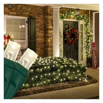 Set of 100 Warm White LED Net Lights - Christmas Outdoor Decorations, Green Wire (4 x 6 ft, 5mm Lights)
