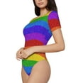 thumbnail image 2 of Haiem Colorful Glitter Rainbow Women's Crew Neck Short Sleeve Bodysuit Tops Stretchy Slim Basic-Medium, 2 of 9