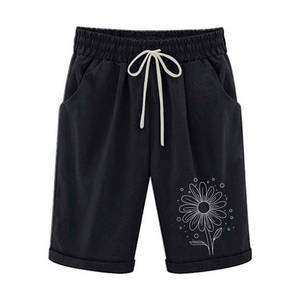 Pantalones Cortos de Verano para las Mujeres de Cintura Alta Estampado Elástico Cordón de Cintura, Casual Bolsillos Pantalones de Pijama