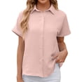 thumbnail image 1 of Bellella Chemises pour Femmes Hauts Boutonnés Blouse à Col à Revers Décontractée à Manches Courtes Chemise en Chiffon Tunique pour Femme Rose G, 1 of 1