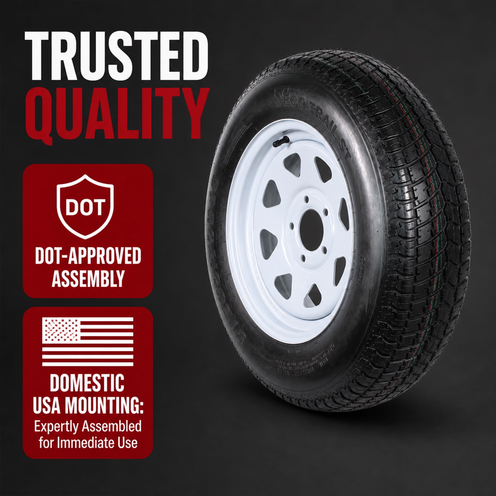 eCustomrim 2-Pack Trailer Tire Rim ST205/75D15 Load C 15 Inch 5 Lug White Wheel