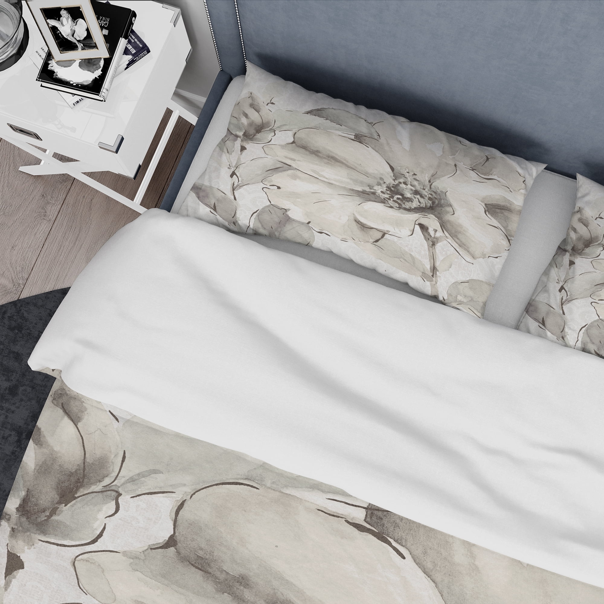 Designart 'Indigold Grey Peonies IV' Cottage Duvet Cover Set