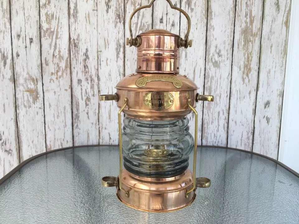 12" Vintage Brass Copper Anchor Oil Lamp Collectible Nautical Maritime Ship Lantern Oil lamp Boat Light