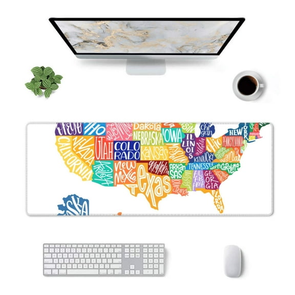 Pofeuu USA MAP Print Desk Mat for Keyboard and Mouse，Computer Desk Matt for Desktop，Large Mouse Pad for Desk，Desk Pads on Top of Desks 12x31.5in