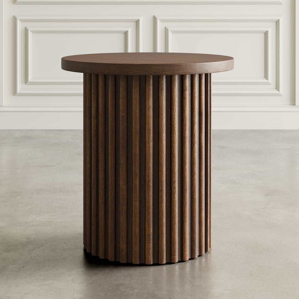 Jofran Auden 24" Round Mid-Century Modern Fluted Pedestal Base End Table