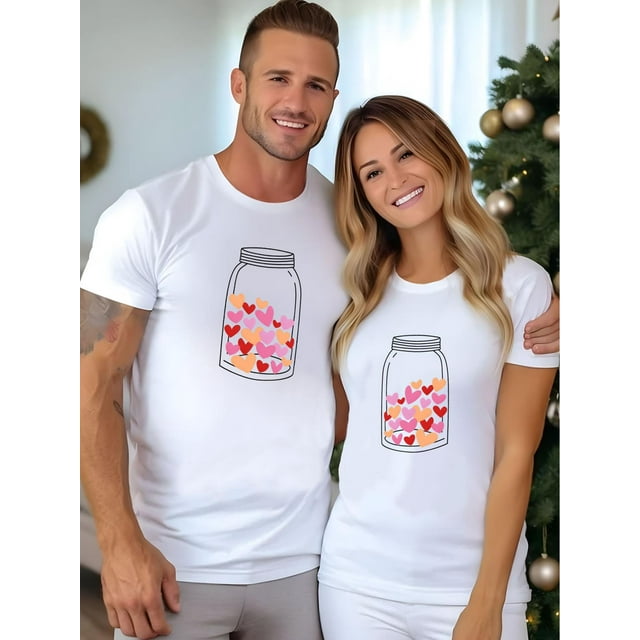 Heart Valentine'S Day T-Shirt, Valentine'S Day Happy Boyfriend Girlfriend Fun Men And Women Lovers T-Shirt, Fashion Casual Fine Cotton T-Shirt, Short-Sleeved Round Neck T-Shirt Tee For Adult, Men, Wo