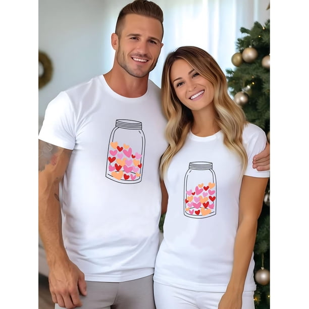 Camiseta de San Valentín con corazón, divertida camiseta de San Valentín para novios y novias, para hombres y mujeres, informal, de algodón fino, de manga corta y cuello redondo.