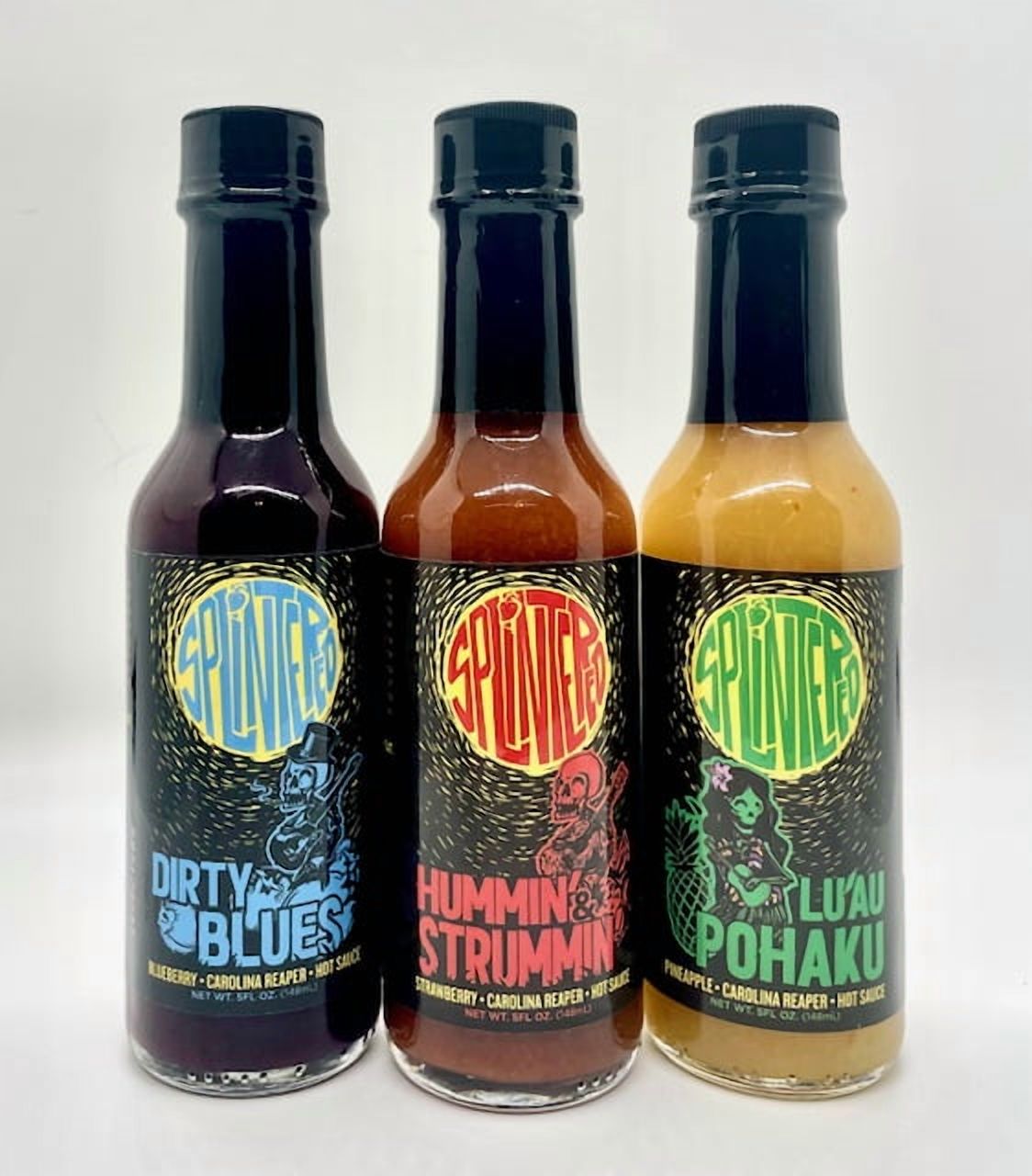 Splintered Sauce™ Trio | Hot Sauce Three-Pack | Carolina Reaper | Strawberry | Blueberry | Raspberry
