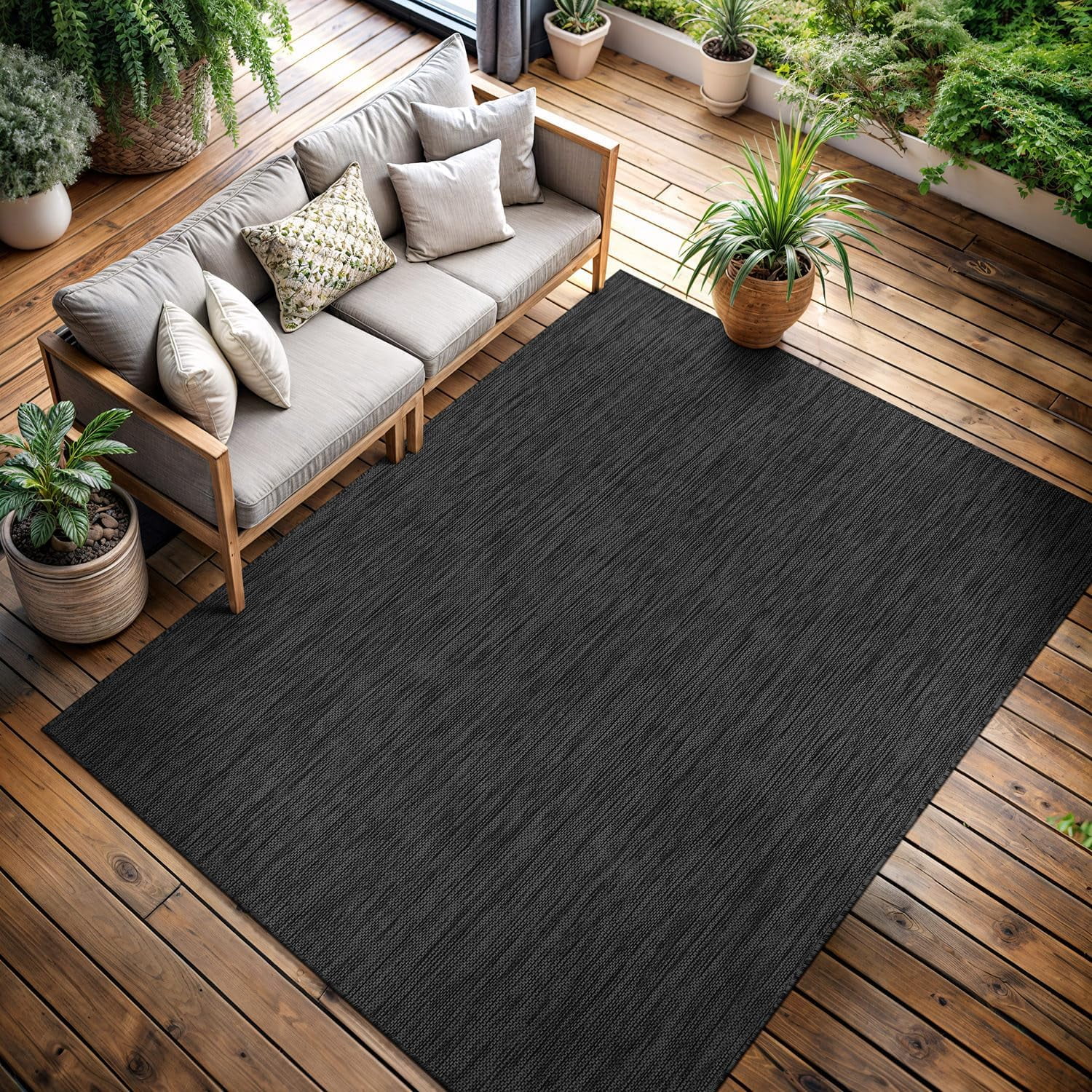 CAMILSON Solid Washable Waterproof Outdoor Indoor Area Rug Dark Gray 8x10