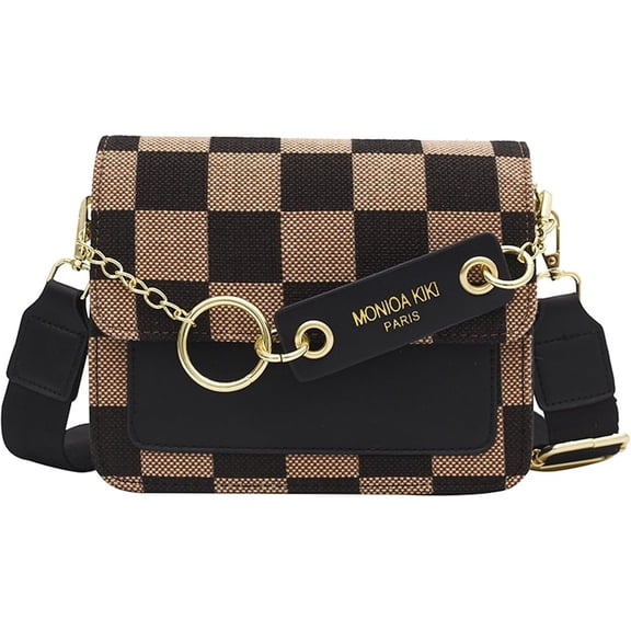 Checkered Crossbody Bag for Women, Leather Checkerboard  Handbag Trendy Plaid Clutch Purse Ladies Cute Satchel