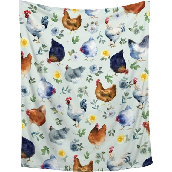 Floral Chickens Throw Blanket,Super Soft Flannel Blankets Gifts,Warm Lightweight Cozy Plush Fluffy Rooster Fleece Blankets,Funny Colorful Flower Chicken Blanket for Women,40"x50" for Kids