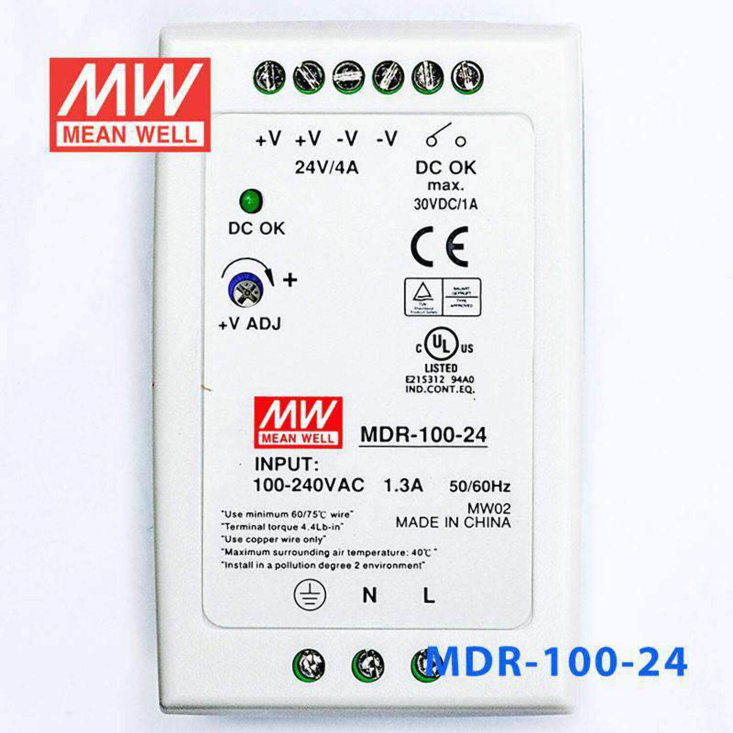 Mean Well MDR-100-24 Single Output Industrial Power Supply 100W 24V - DIN Rail