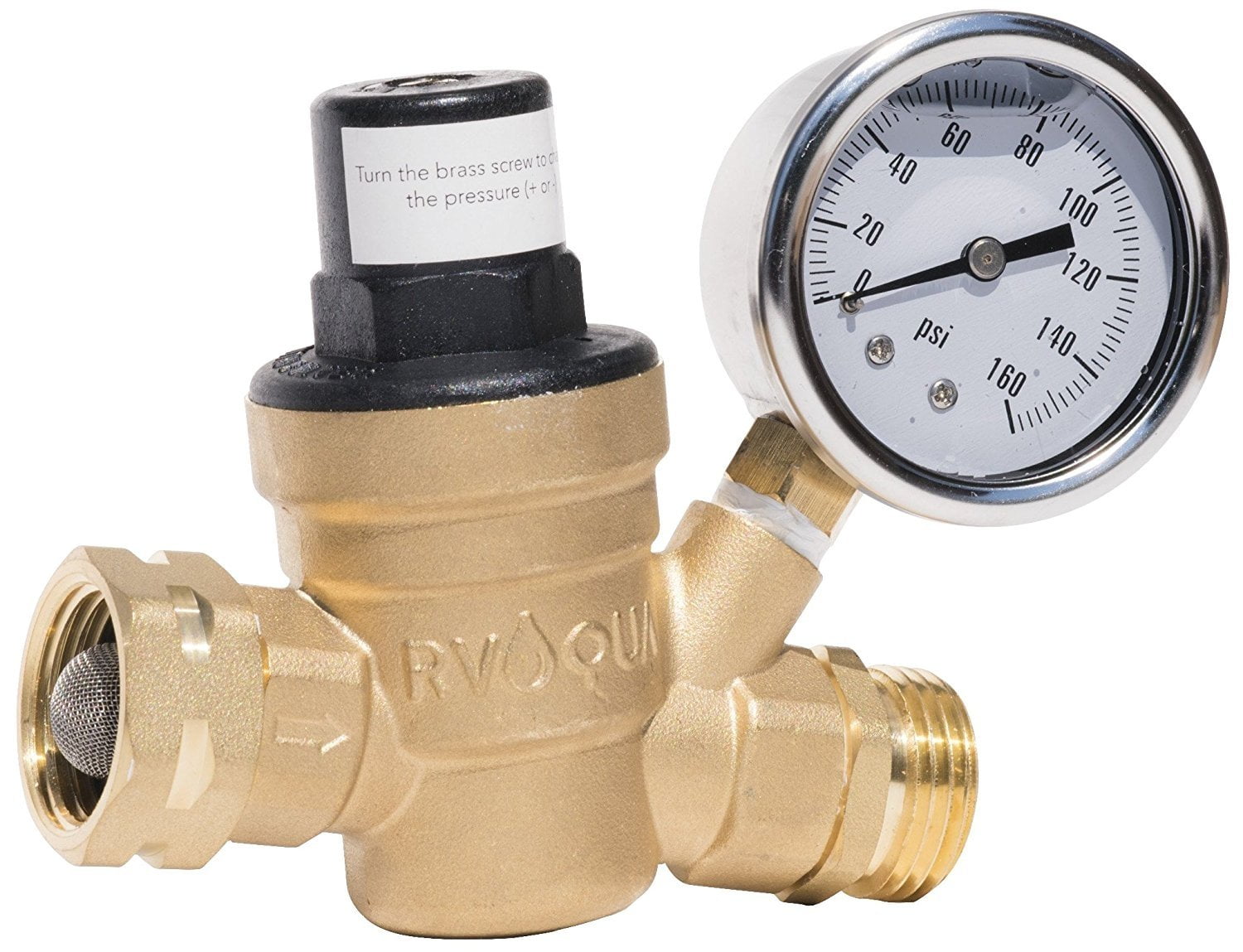 RVAQUA M11-45PSI Water Pressure Regulator For RV Camper - Brass Lead Rv Adjustable Water Pressure Regulator With Gauge
