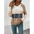 thumbnail image 4 of Suéteres de Rayas con Capucha y Cordón para Mujer, Sudaderas de Moda con Diseño de Bloques de Color y Crochet Gris Oscuro L, 4 of 8