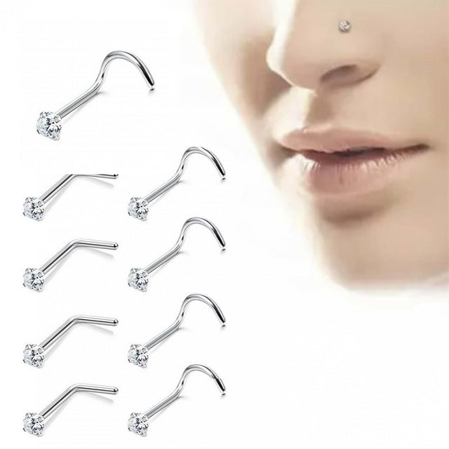 1 Pce Bague de Nez Polie Exquise en Forme de Numéro en Acier Titane Zircon Cubique Clou de Nez pour Fête