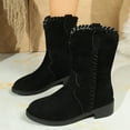 thumbnail image 6 of Dakaela Women's Mid Calf Boots Retro Suede Western Riding Ankle Booties Low Heel Ladies Dress Work Winter Shoes Black 8.5, 6 of 9