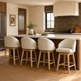 thumbnail image 2 of ReNest 27" Counter Height Bar Stools, Upholstered Barrel Back Barstools with Solid Wood Legs & Footrest, for Kitchen Island & Home Bar, Cream Fabric, Set of 4, 2 of 13
