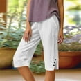 thumbnail image 7 of Women's Bermuda Shorts Linen Shorts Knee Length Casual Summer Capri Pants Pull On Long Shorts White S 13" Inseam, 7 of 7