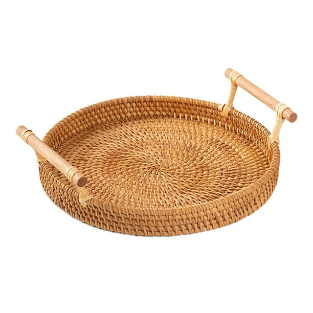 Cesta redonda hecha a mano, cesta de exhibición con asa, organizador de despensa, accesorios para fotos 28cm