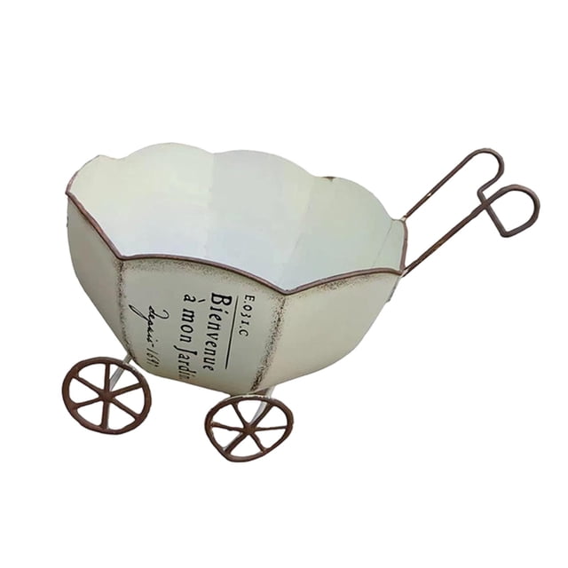 Almencla Decorative Garden Wagon Planter Desktop Backyard Patio Flowerpot with Wheels Beige